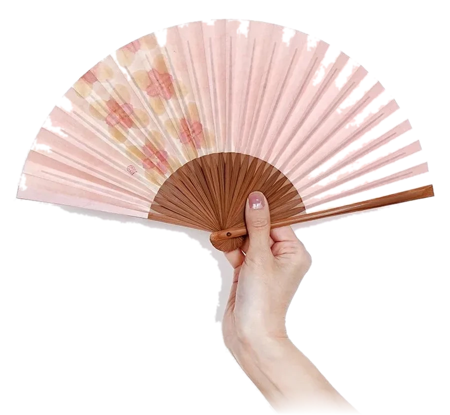 紅梅色の花文様の扇子